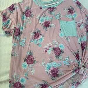 Floral Print Women's Top - Pink and Blue